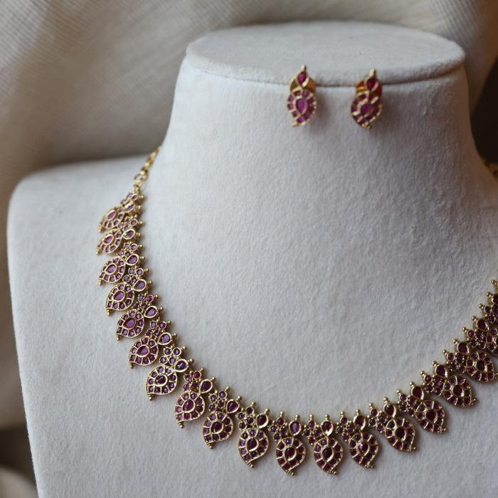Antique ruby stone mango short necklace and earrings SS10836