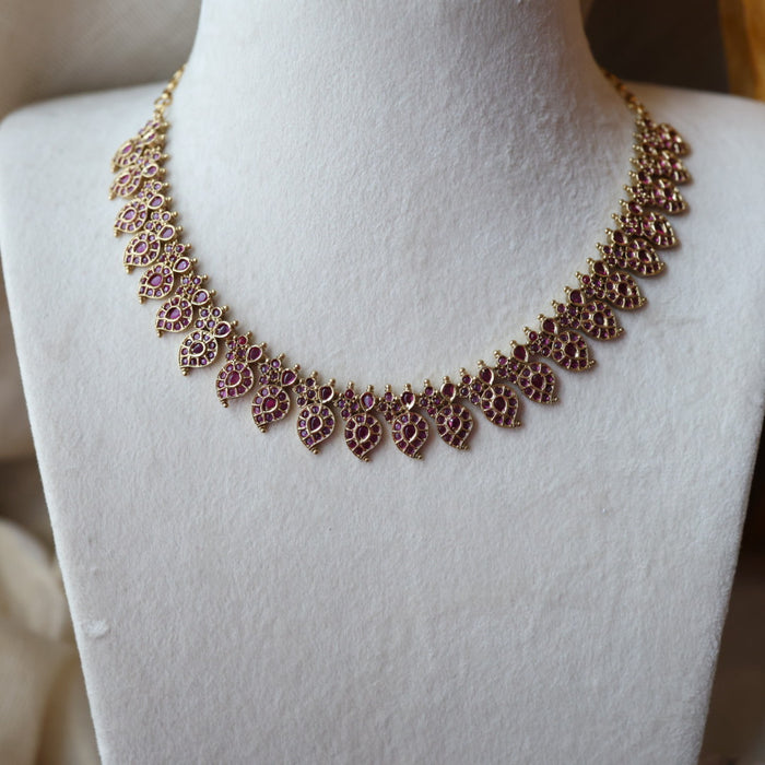 Antique ruby stone mango short necklace and earrings SS10836