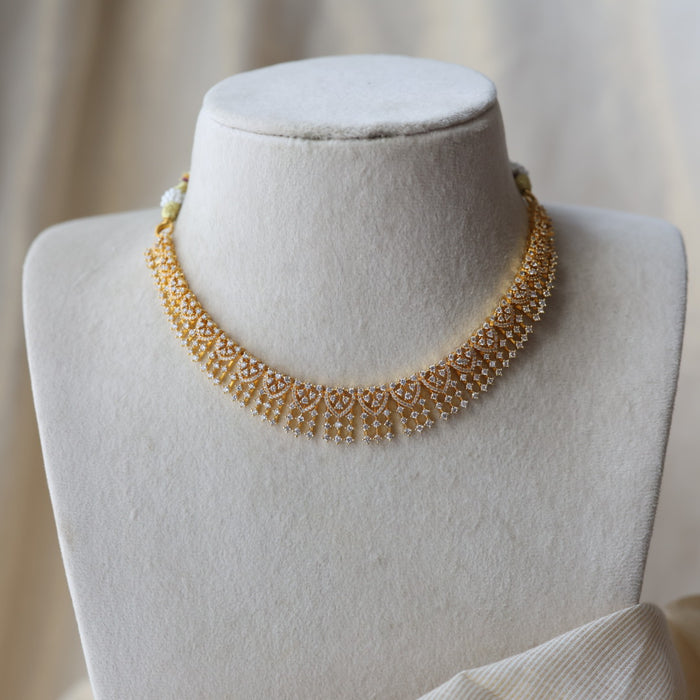 Heritage gold plated white stone short necklace with earrings H9233