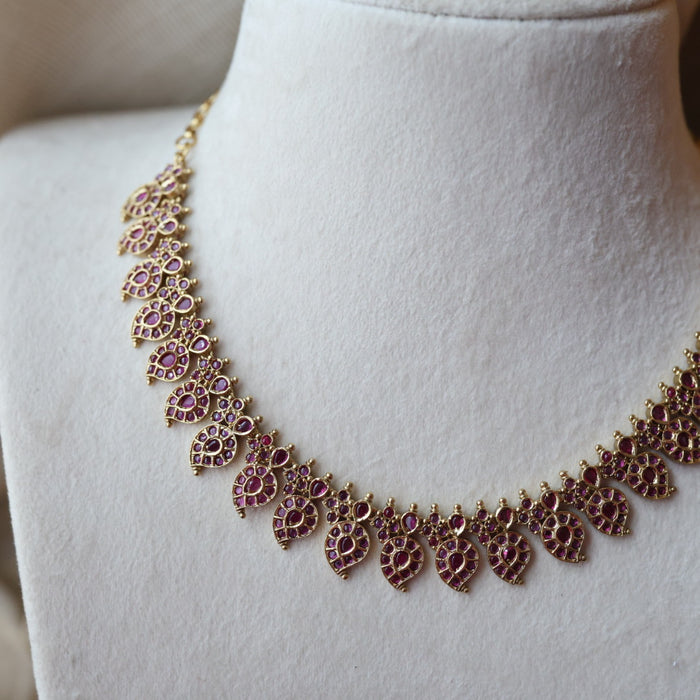 Antique ruby stone mango short necklace and earrings SS10836