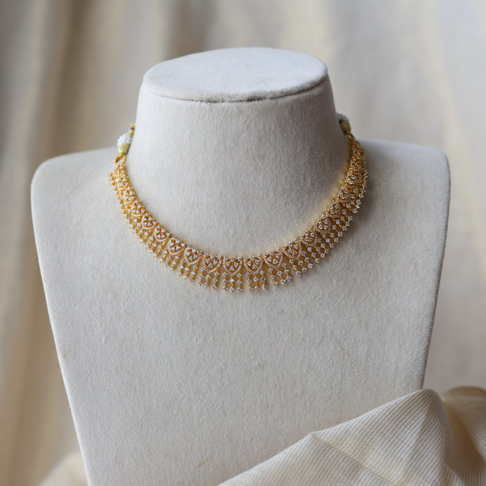 Heritage gold plated white stone short necklace with earrings H9233