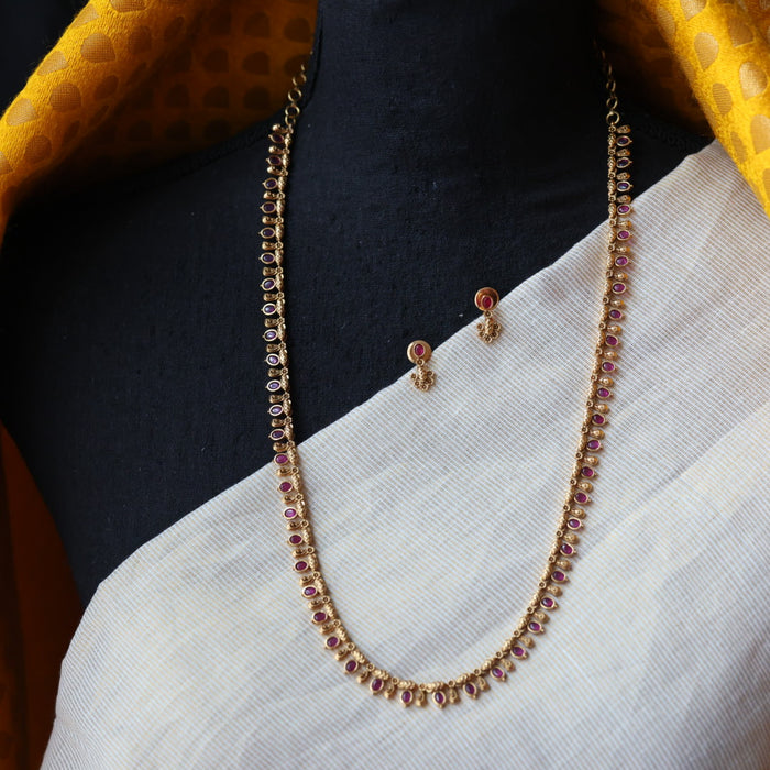 Antique ruby stone long necklace and earrings LL03769