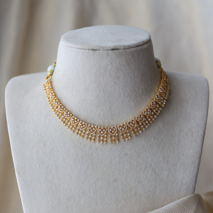 Heritage gold plated white stone short necklace with earrings H9233