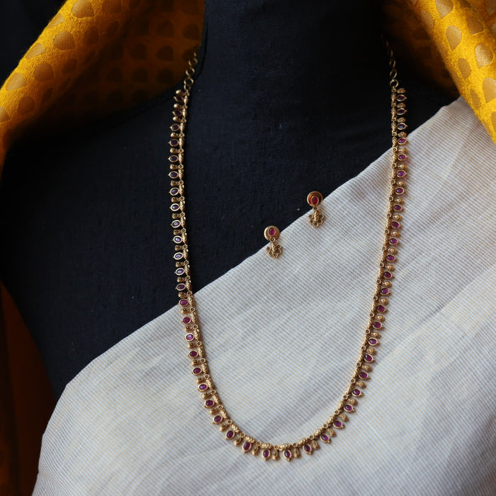 Antique ruby stone long necklace and earrings LL03769