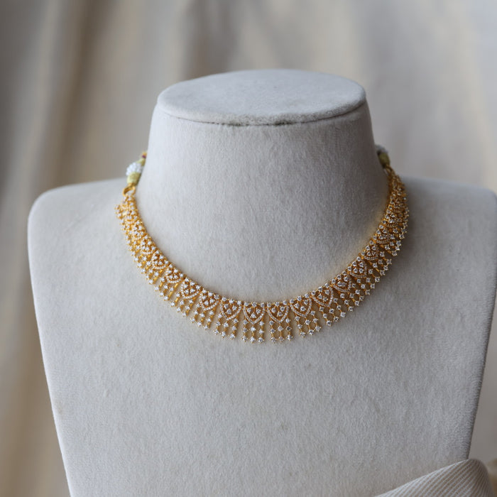 Heritage gold plated white stone short necklace with earrings H9233