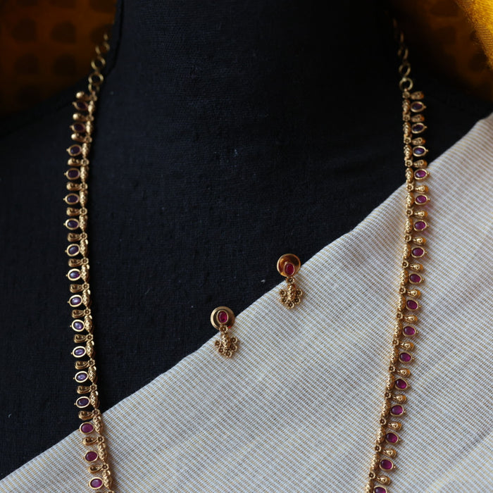 Antique ruby stone long necklace and earrings LL03769
