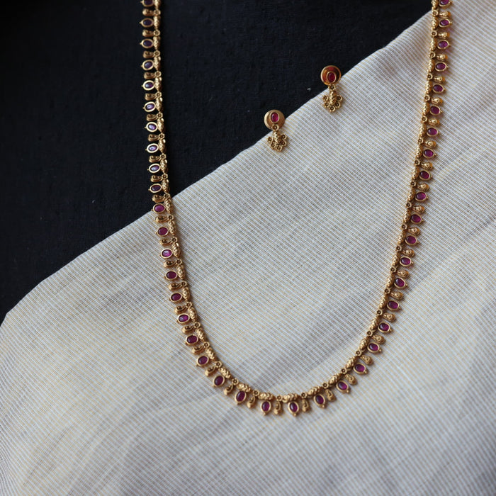 Antique ruby stone long necklace and earrings LL03769