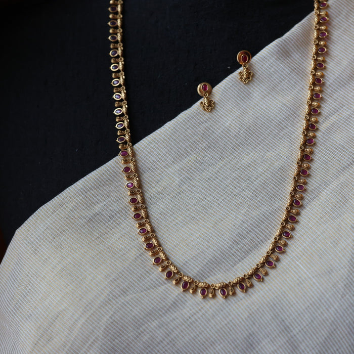 Antique ruby stone long necklace and earrings LL03769