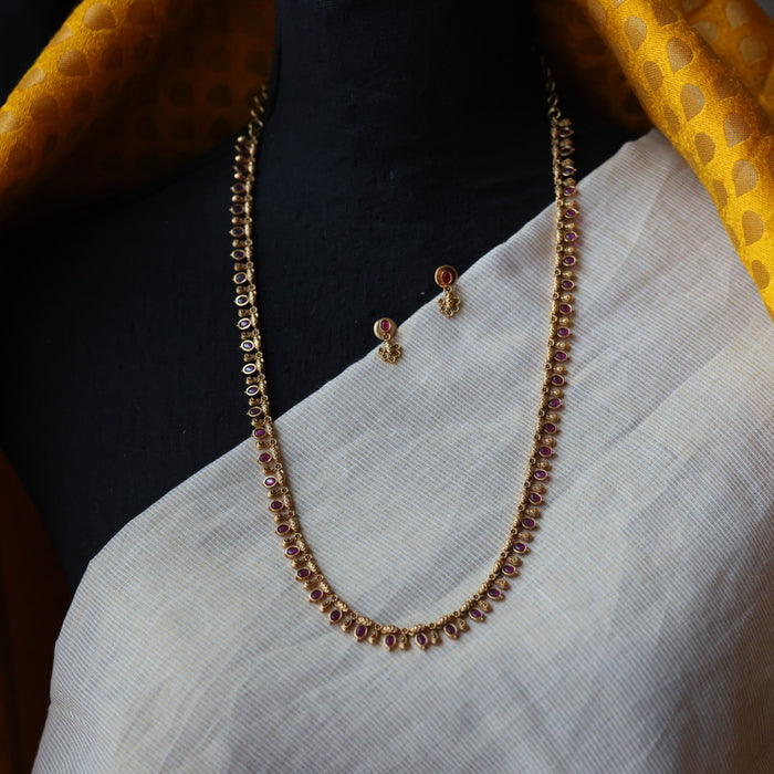 Antique ruby stone long necklace and earrings LL03769