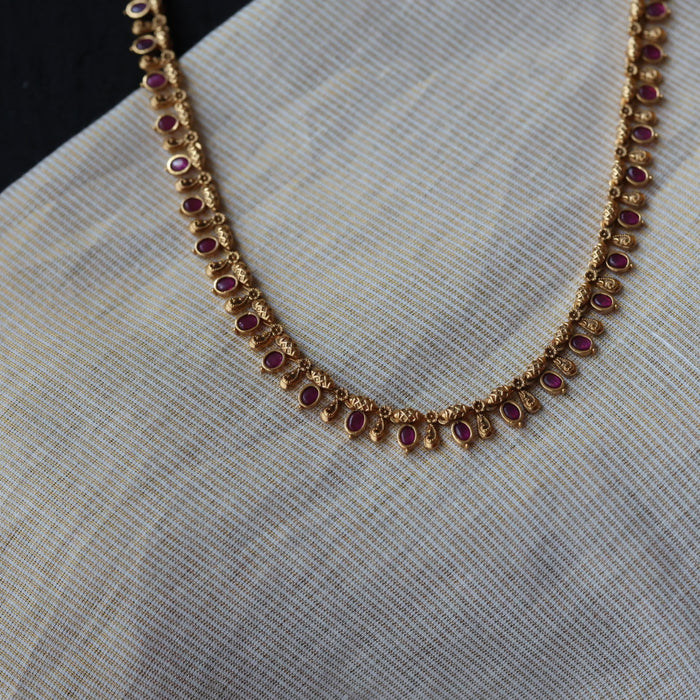 Antique ruby stone long necklace and earrings LL03769
