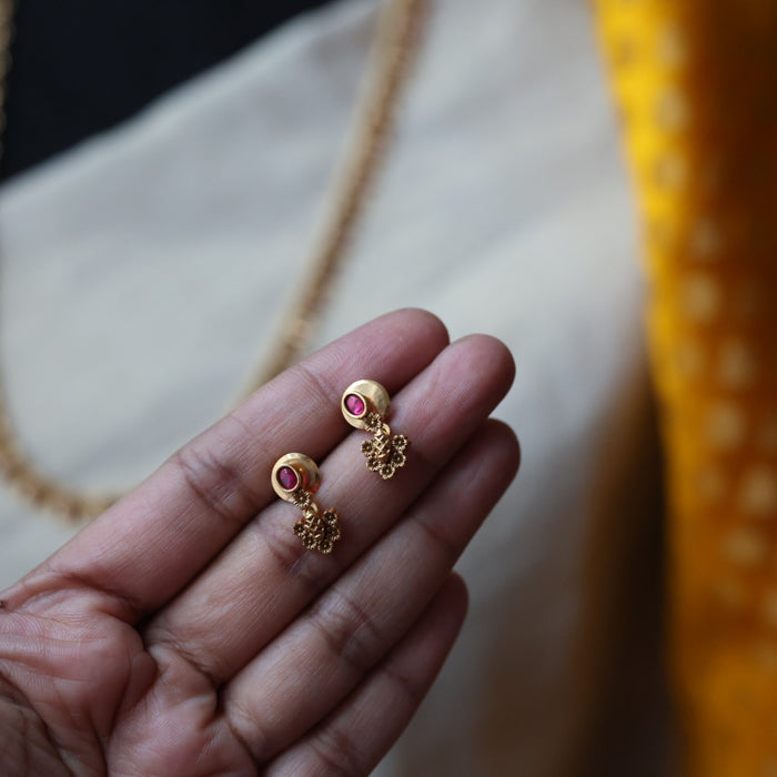 Antique ruby stone long necklace and earrings LL03769