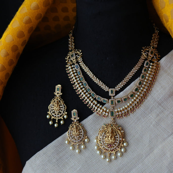 Antique green stone temple design short necklace with earrings SS115112