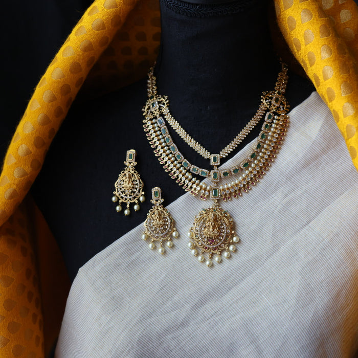 Antique green stone temple design short necklace with earrings SS115112