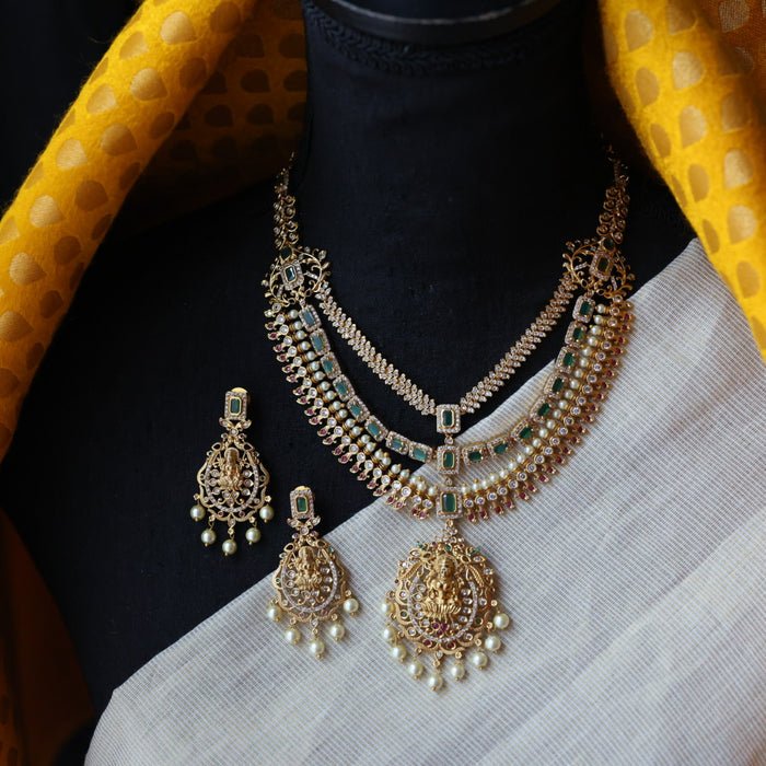 Antique green stone temple design short necklace with earrings SS115112