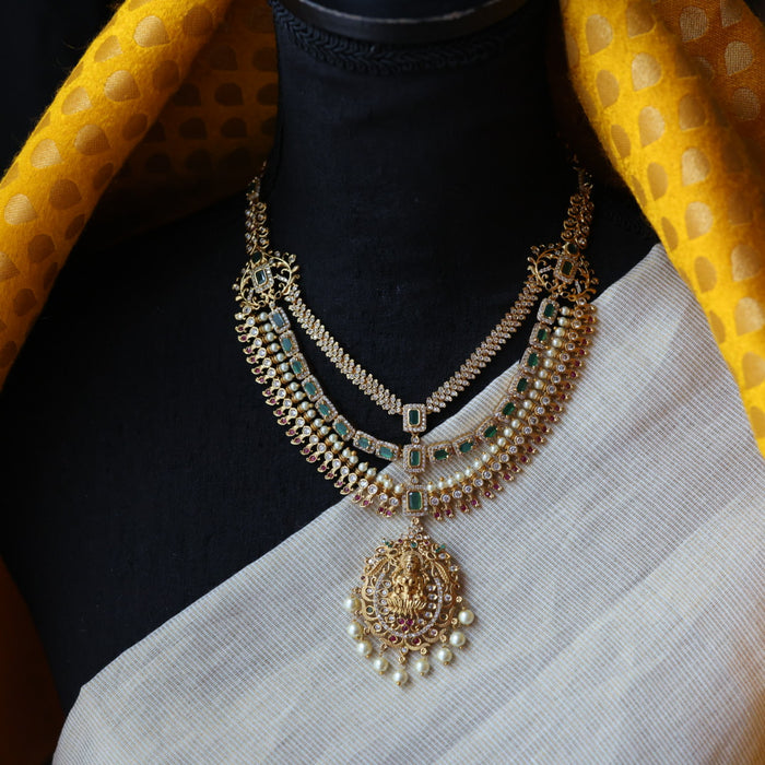 Antique green stone temple design short necklace with earrings SS115112