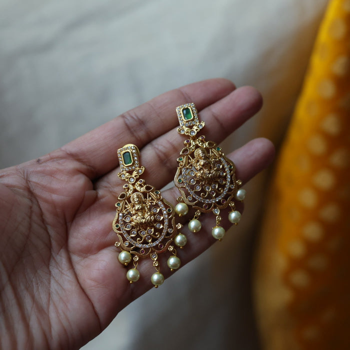 Antique green stone temple design short necklace with earrings SS115112