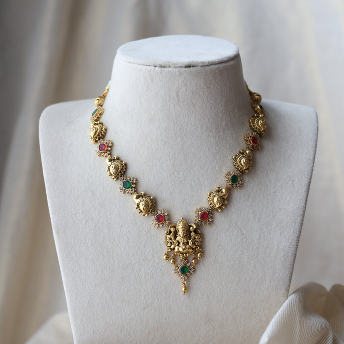 Antique ruby green temple design short necklace with earrings SS118223