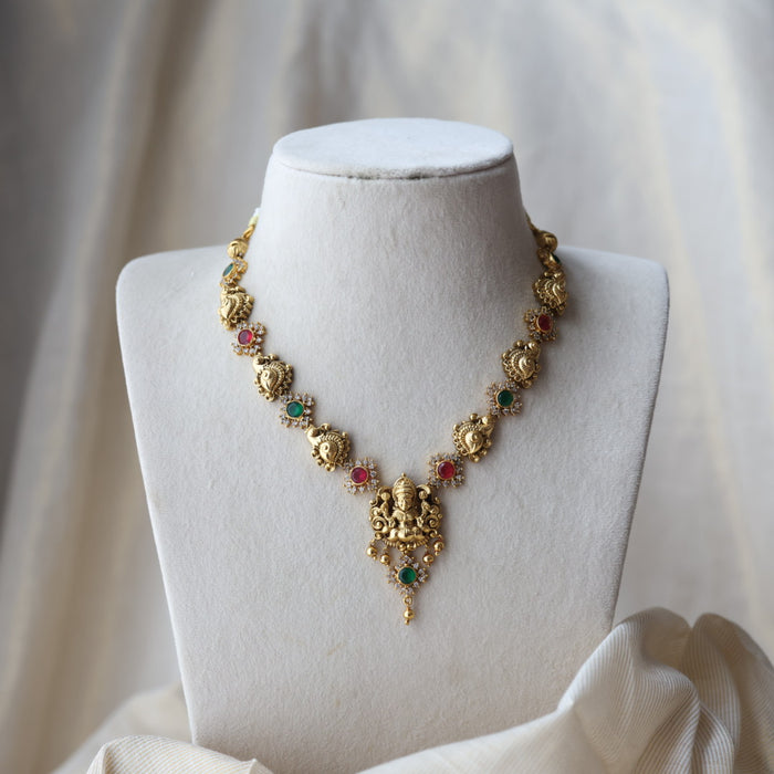 Antique ruby green temple design short necklace with earrings SS118223
