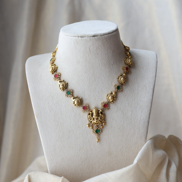 Antique ruby green temple design short necklace with earrings SS118223