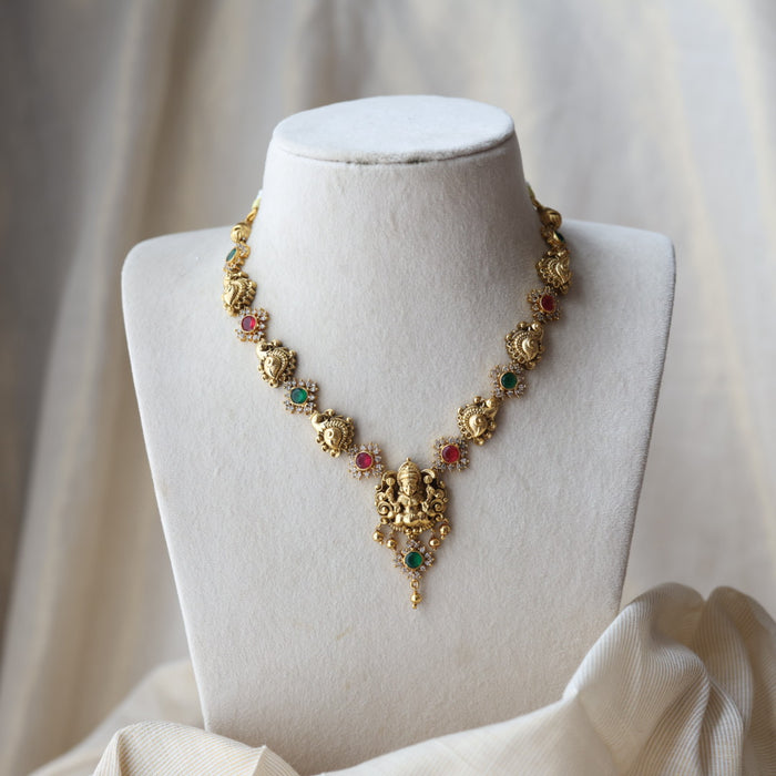 Antique ruby green temple design short necklace with earrings SS118223