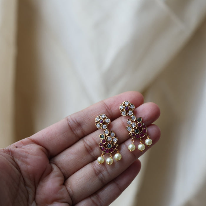 Antique ruby green and pearl short necklace with earrings SS118223