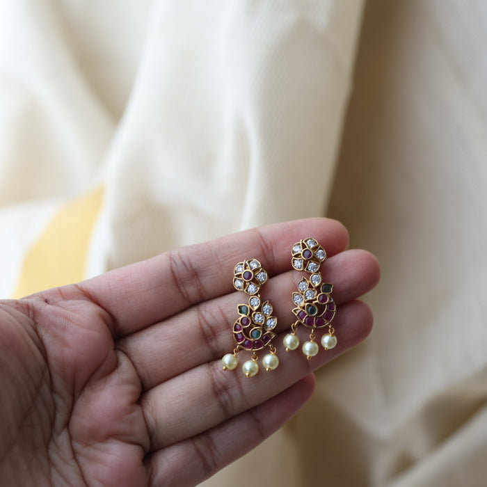 Antique ruby green and pearl short necklace with earrings SS118223