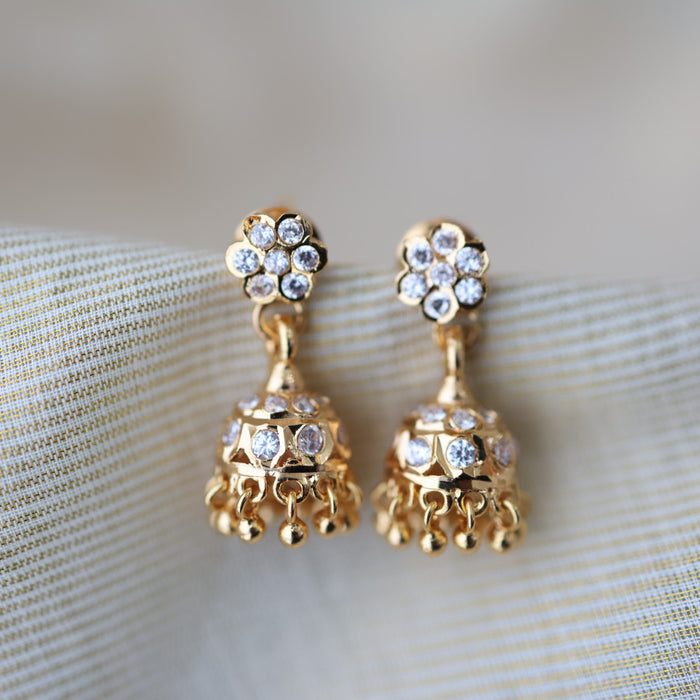Heritage gold plated white stone jumka earrings HJ1760