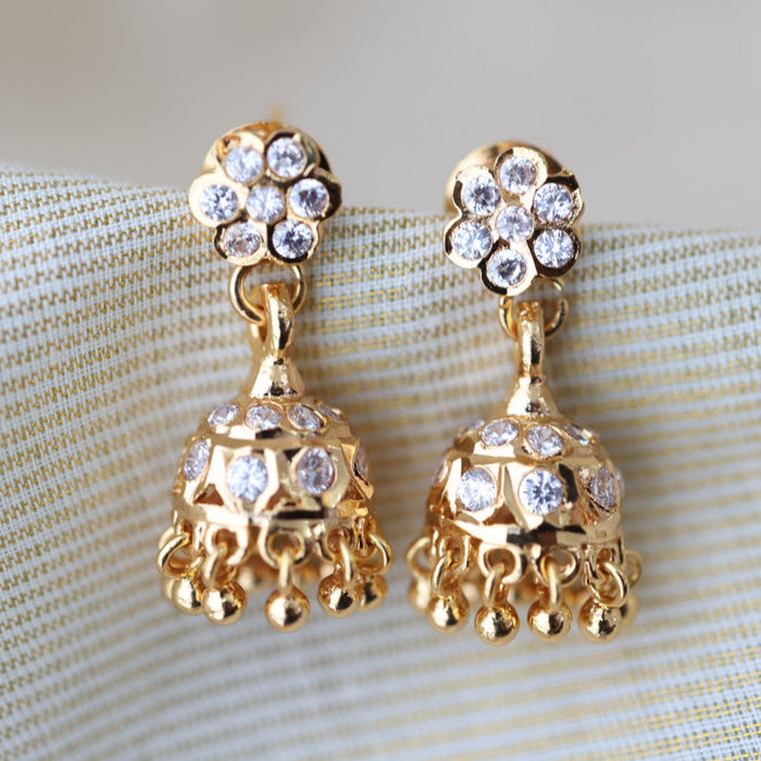 Heritage gold plated white stone jumka earrings HJ1760