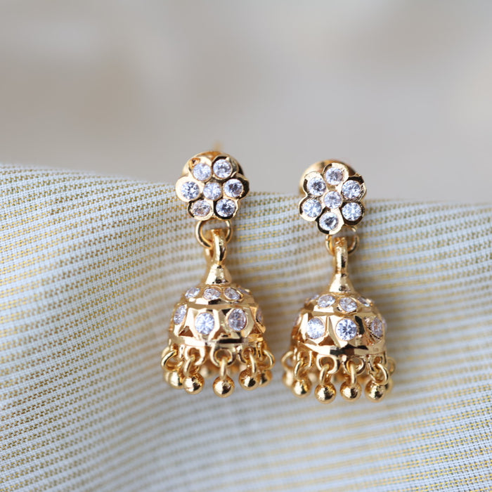 Heritage gold plated white stone jumka earrings HJ1760