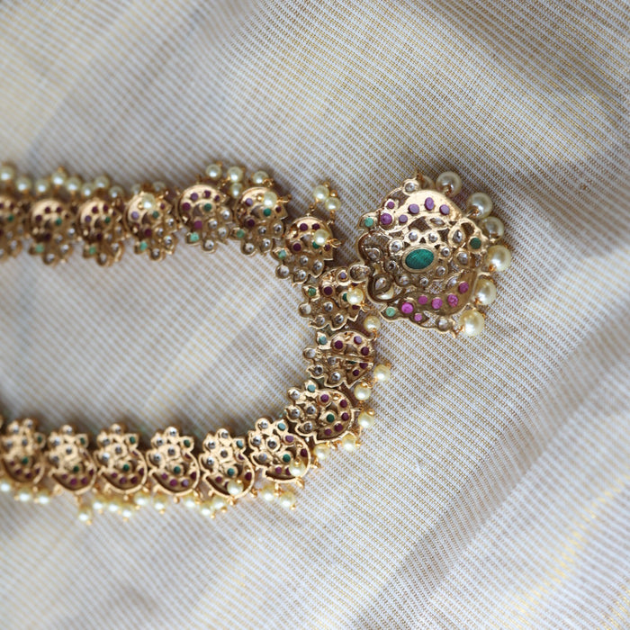 Antique ruby green and pearl short necklace with earrings SS118223