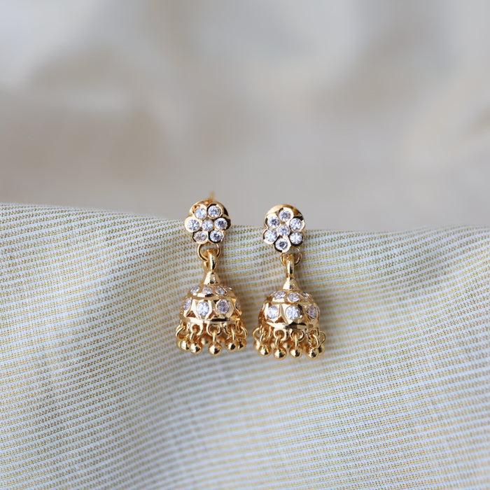Heritage gold plated white stone jumka earrings HJ1760