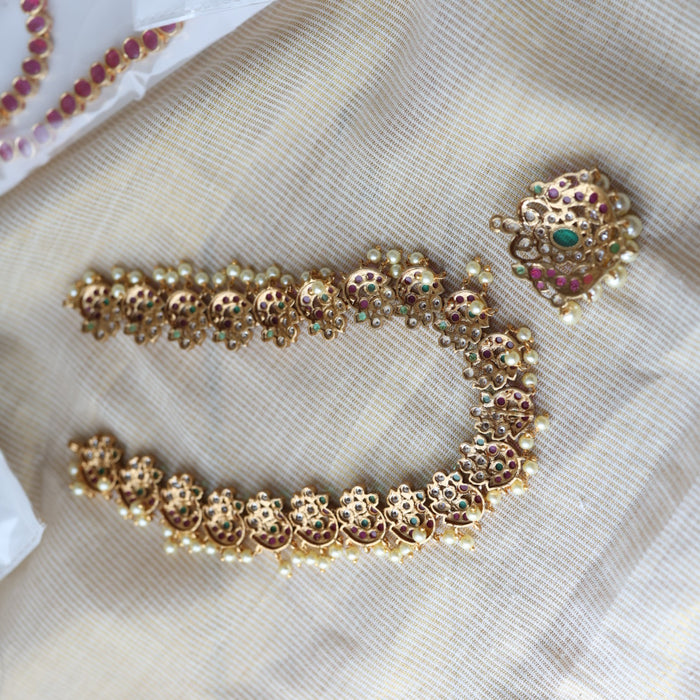 Antique ruby green and pearl short necklace with earrings SS118223