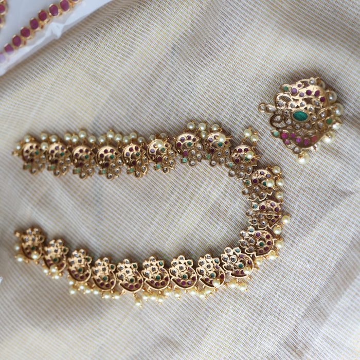 Antique ruby green and pearl short necklace with earrings SS118223