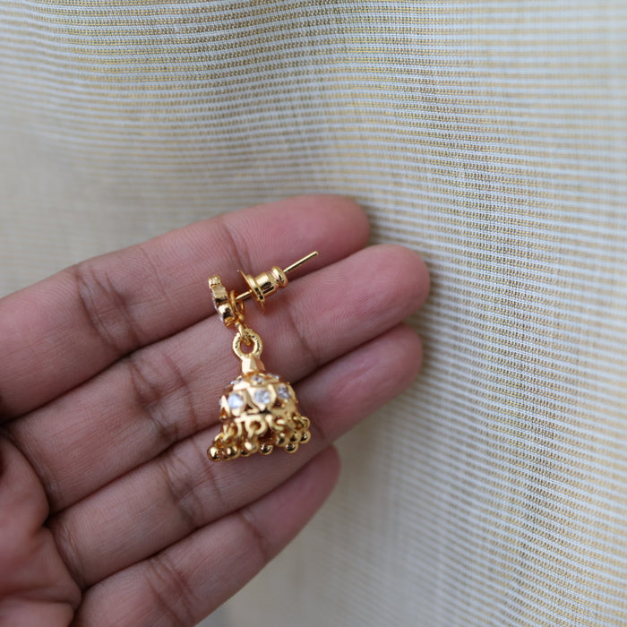 Heritage gold plated white stone jumka earrings HJ1760