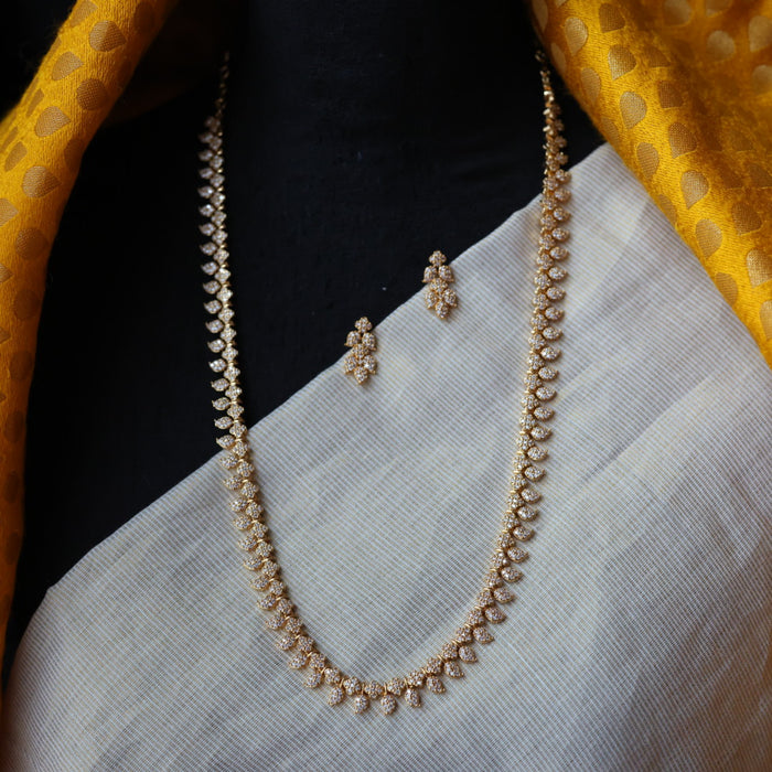 Heritage gold plated white stone mango long necklace with earrings / waistchain HL2956