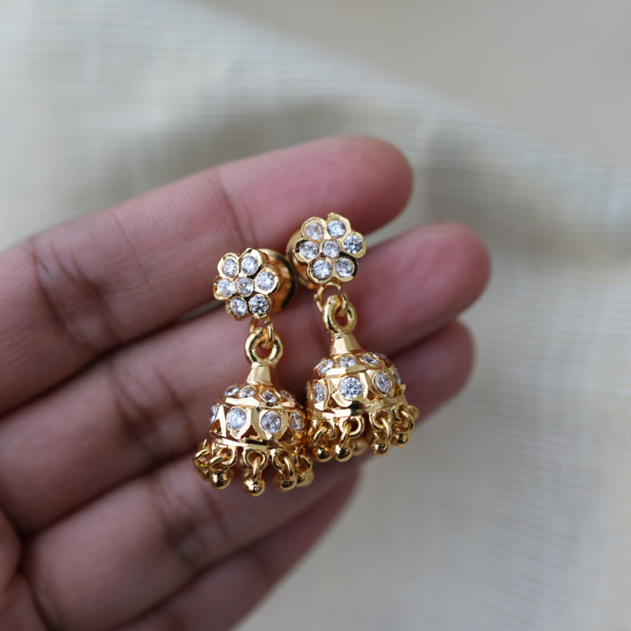 Heritage gold plated white stone jumka earrings HJ1760