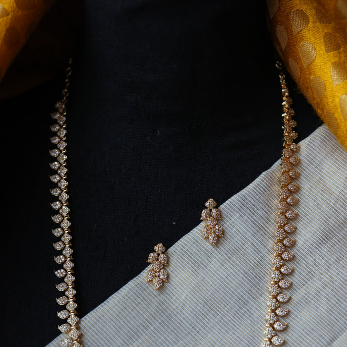 Heritage gold plated white stone mango long necklace with earrings / waistchain HL2956