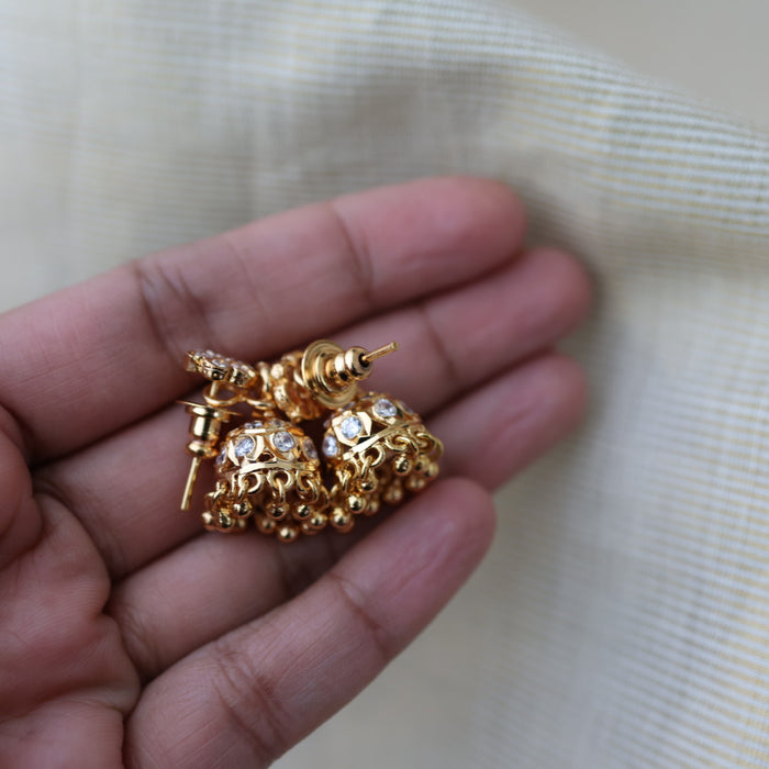 Heritage gold plated white stone jumka earrings HJ1760