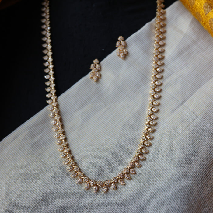 Heritage gold plated white stone mango long necklace with earrings / waistchain HL2956