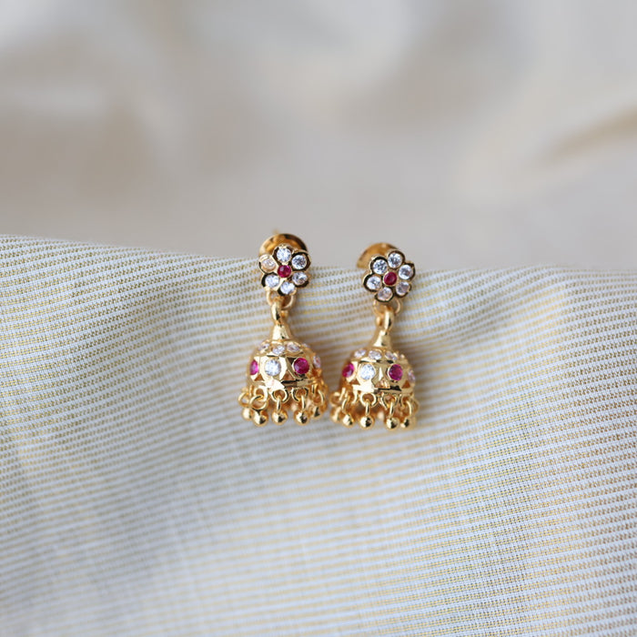 Heritage gold plated ruby white stone jumka earrings HJ1786
