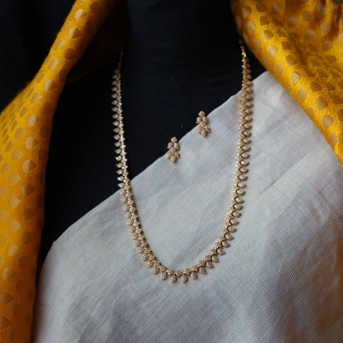 Heritage gold plated white stone mango long necklace with earrings / waistchain HL2956