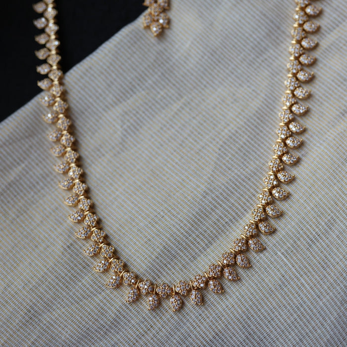 Heritage gold plated white stone mango long necklace with earrings / waistchain HL2956