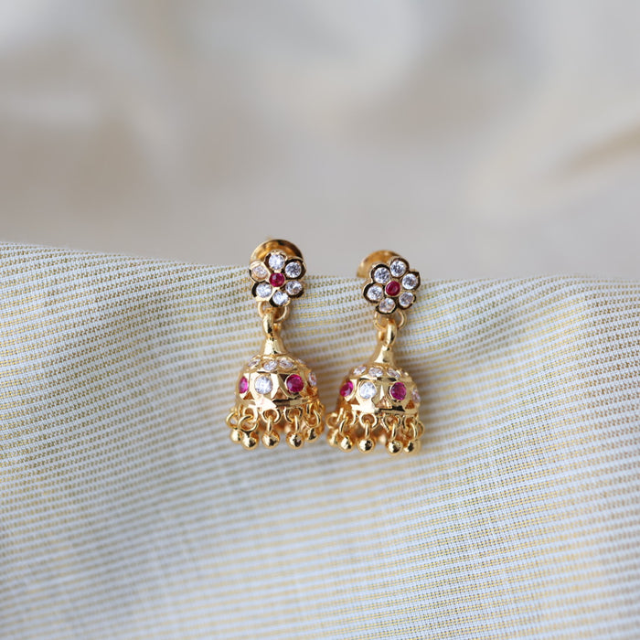Heritage gold plated ruby white stone jumka earrings HJ1786