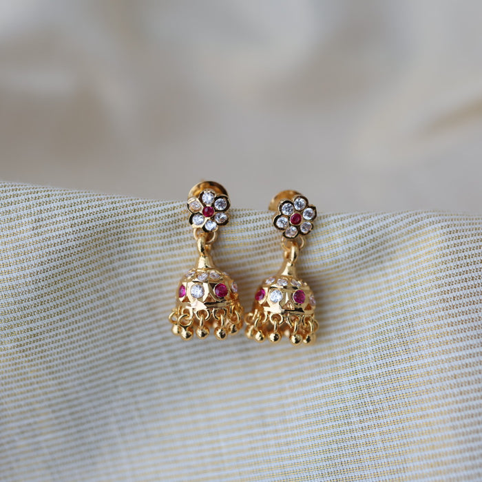 Heritage gold plated ruby white stone jumka earrings HJ1786