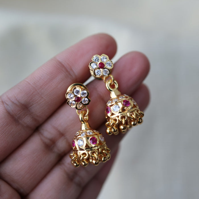 Heritage gold plated ruby white stone jumka earrings HJ1786