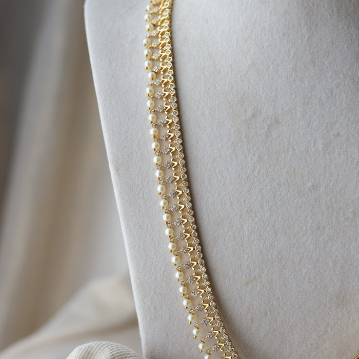 Heritage gold plated white stone long necklace with earrings HL992