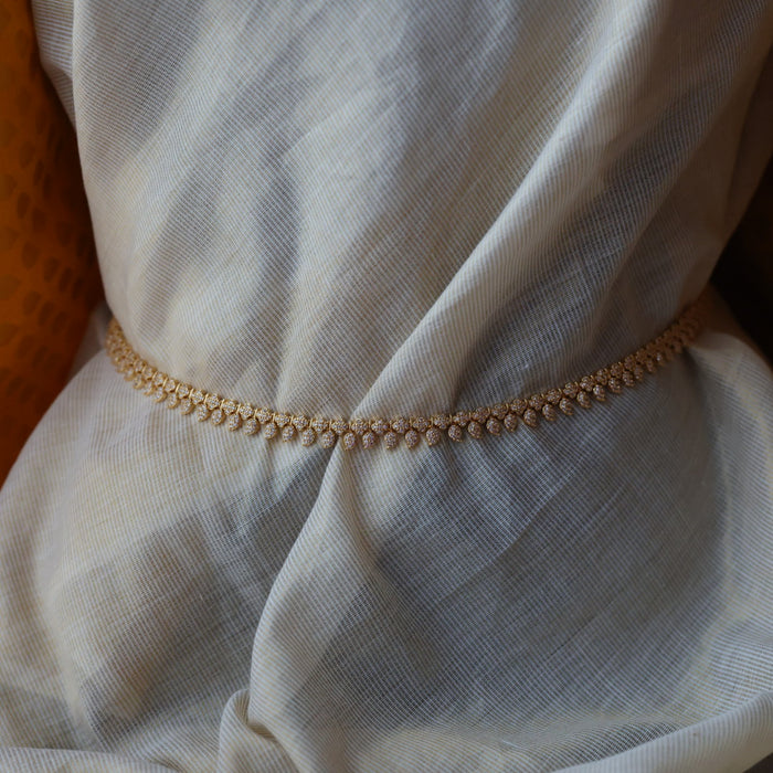 Heritage gold plated white stone mango long necklace with earrings / waistchain HL2956