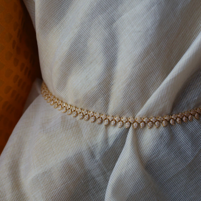 Heritage gold plated white stone mango long necklace with earrings / waistchain HL2956