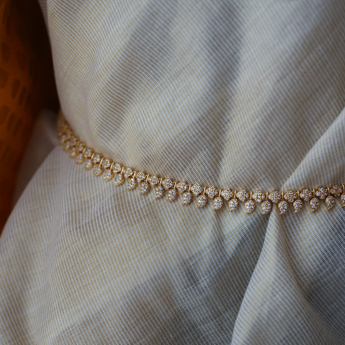 Heritage gold plated white stone mango long necklace with earrings / waistchain HL2956