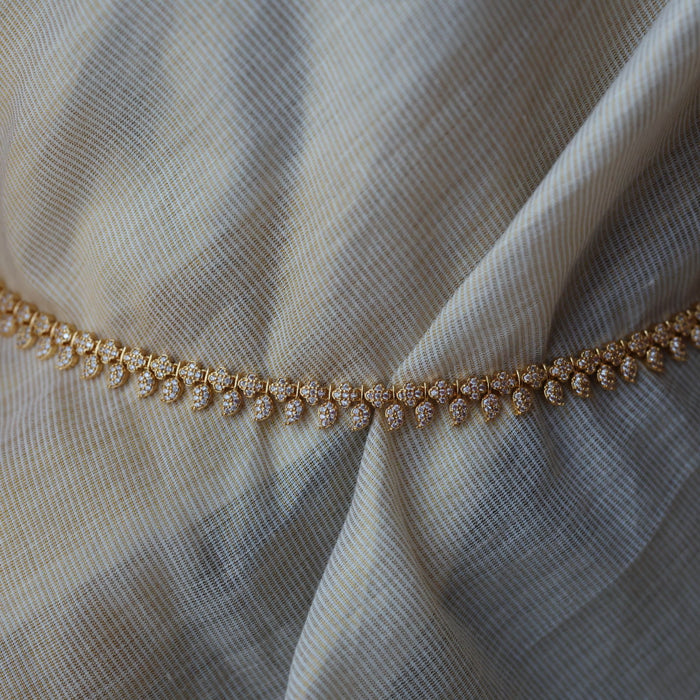 Heritage gold plated white stone mango long necklace with earrings / waistchain HL2956